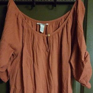 Lucky Brand S Orange Fall Sleeve Blouse NEW Boho